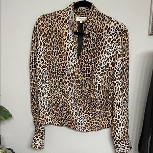 Neiman Marcus Silk Leopard Print Blouse 16